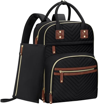 Tenot Diaper Bag Backpack for Women with Changing Pad Black - color: Black, style: With Extra Layer & Changing Pad