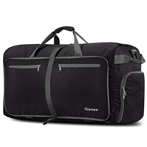 Gonex 60L Foldable Travel Duffle Bag with Shoe Compartment, Lightweight - color: Black, size: 60L