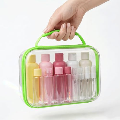 Clear Hard Shell Zipper Organizer Cases, 3 Pack with Handles - color: Green