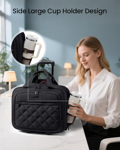 LOVEVOOK Rolling Laptop Bag for Women, Underseat Carry On Bag with Wheels - color: Puffer-Black