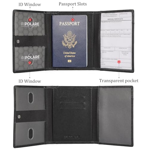 Polare Napa Leather Pilot Wallet Passport Holder RFID Blocking Tri-fold Travel Cover Document Organizer for Aviation Professionals (Black) - color: Black