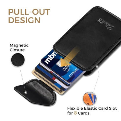 Zitahli Slim Wallet for Men with Pull-Up Tab & Cash Strap - Front Pocket Minimalist Easy Access Card Holder, RFID Blocking, Holds 8 Cards & 10-15 Bills