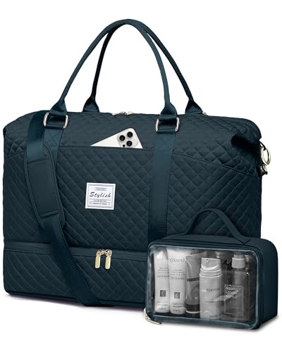 Travel Weekender Duffle Bag for Women: Overnight Bags with Shoe Compartment - color: 7-Peacock Blue, size: Large