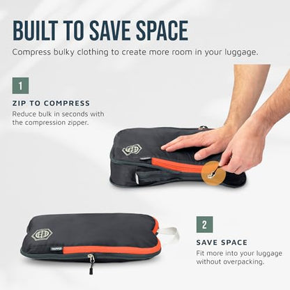 TRIPPED Travel Gear Large Compression Packing Cubes 7-Piece Set for Travel - color: Grey/Orange