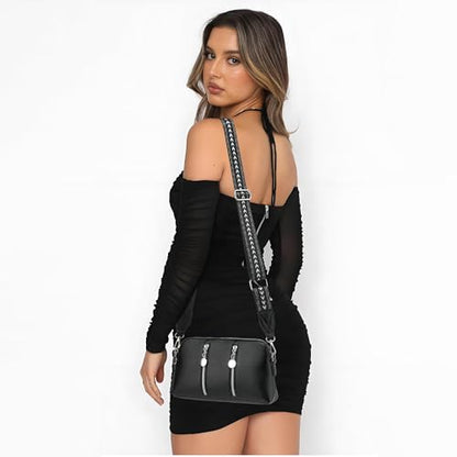 LEMEDE Purse Strap Replacement Crossbody 1.5" Wide Shoulder Strap Adjustable Straps Handbag Strap Replacement Belts - color: Black-silver Buckle-arrow-black White
