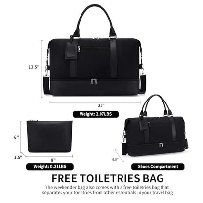 Women's Weekender bag Travel Duffel Bag with Shoe Compartment 21-inch Airline-Approved Carry-On, 2-Piece Overnight Bag Set Personal Item Luggage - color: D-Black