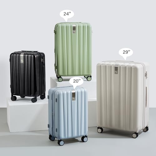 Hanke 24 Inch Expandable Medium Checked Luggage with 8 Spinner Wheels - color: Grey, size: 24 Inch EXT