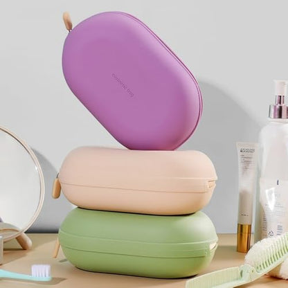 Silicone Makeup Bag Zipper Closure Compact Travel Size Toiletry Pouch For Cosmetics Accessories And Travel Essentials Purple