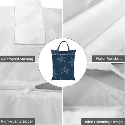 "ocean starfish navy blue beach 2-Pack Travel Laundry Bags for Dirty Clothes- Large Waterproof Laundry Tote, Wet & Dry Use, Reusable Foldable Carry Handles for Vacation, Gym & Dorm" - color: Ocean Starfish Navy Blue Beach