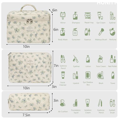 honitty Makeup Bag,Quilted Cosmetic Bags for Women - color: Blue flower