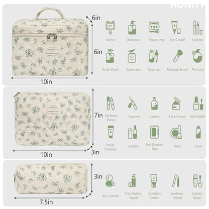 honitty Makeup Bag,Quilted Cosmetic Bags for Women - color: Blue flower