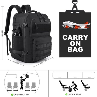 MOZETO TSA Approved Carry On Backpack, Extra Large Tactical Travel Backpack for Men, Airplane Approved Weekender Bag for Flight (Black) - color: Black