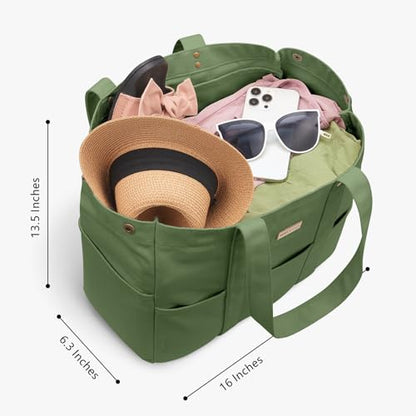 TOPDesign Heavy-Duty 16oz Canvas Tote Bag with 10 Pockets - color: Green