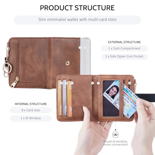 POIUGOYA Slim Wallet for Women RFID Card Holder Keychain - color: Black/White/Brown
