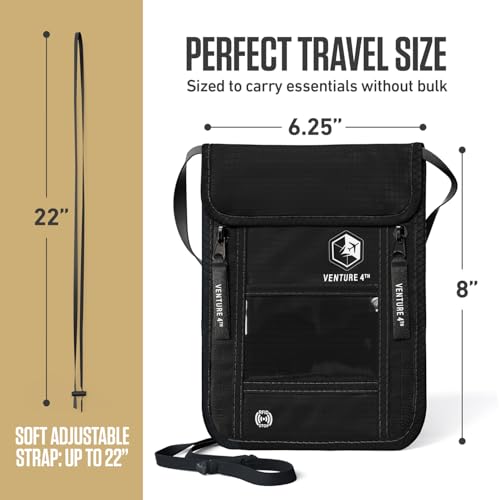 VENTURE 4TH Travel Neck Wallet, RFID Blocking Passport Holder - Pure Black - color: Pure Black