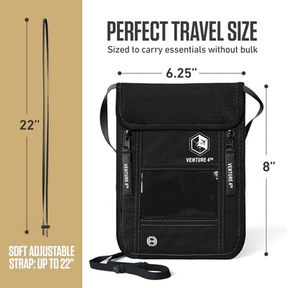 VENTURE 4TH Travel Neck Wallet, RFID Blocking Passport Holder - Pure Black - color: Pure Black