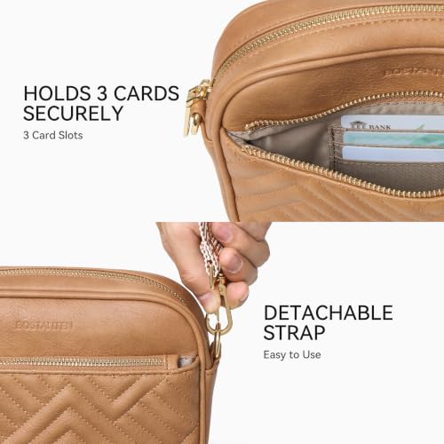 BOSTANTEN Quilted Small Crossbody Bag for Women Vegan Leather Purses - color: Camel Brown
