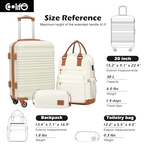 Coolife Luggage 3 Piece Set, Carry-On Hardside Suitcase, Travel Backpack - color: Navy, size: 3 piece set (BP/TB/20)
