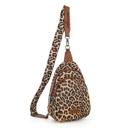 Wrangler Crossbody Bags for Women Sling Bag Fanny Pack Chest Purse Backpack - color: Leopard - Brown