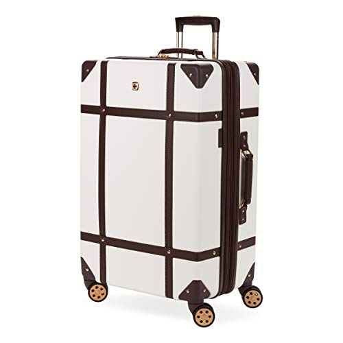 SwissGear 7739 Hardside Luggage Trunk with Spinner Wheels, White, Checked-Large 26-Inch - color: White, size: Checked-Large 26-Inch