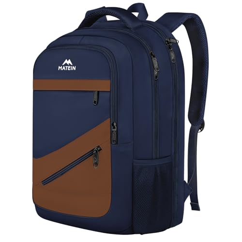 MATEIN Travel Backpack for Men with Anti Theft Pocket, TSA Friendly Bag - color: Dark Blue Brown, size: 17 Inch