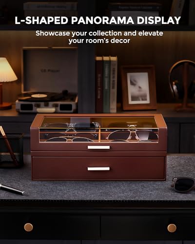 ProCase 12 Slots Sunglasses Box with L-Shaped Clear Lid -Espresso - color: Espresso, size: Medium