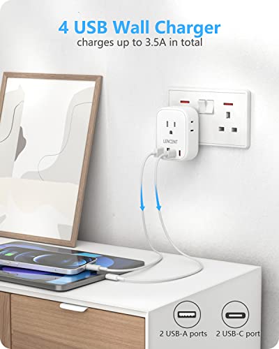 LENCENT US to UK Ireland Travel Plug Adapter, Grounded Type G Adapter - style: Type G-17.5W-UK Ireland