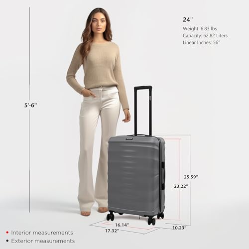 DUKAP RAV 24-Inch Medium Checked Hardside Spinner Luggage Durable Zippered Silver - size: 24 Inch