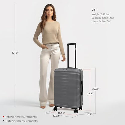 DUKAP RAV 24-Inch Medium Checked Hardside Spinner Luggage Durable Zippered Silver - size: 24 Inch