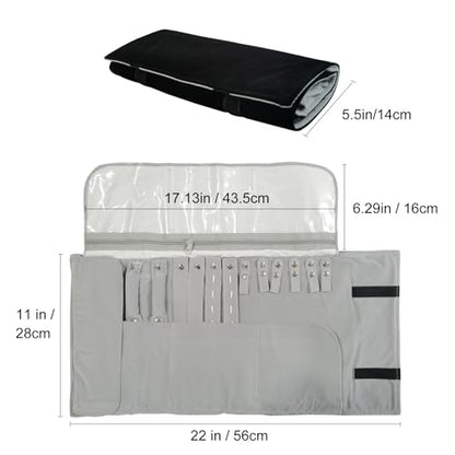Travel Jewelry Case, Velvet Jewelry Organizer Roll Bag - color: Grey and Black
