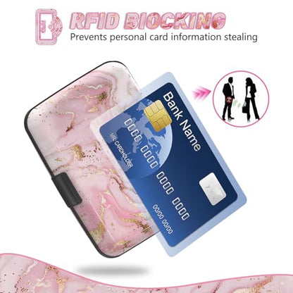 ToLuLu Credit Card Holder, Pink Marble Mini RFID Small Aluminum Card Wallet - color: Pink Marble