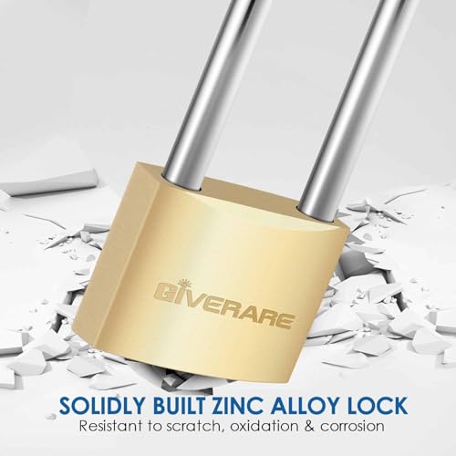 2 Pack Keyed Locks with Keys, Extra Long 2-11/16" Shackle Solid Brass Copper Padlock, Small Travel Waterproof Lock with 38MM Wide Body for Warehouse, Tool Box, Hasp, Gym, Locker, Sheds-Golden - size: 2 Pack 38mm Long