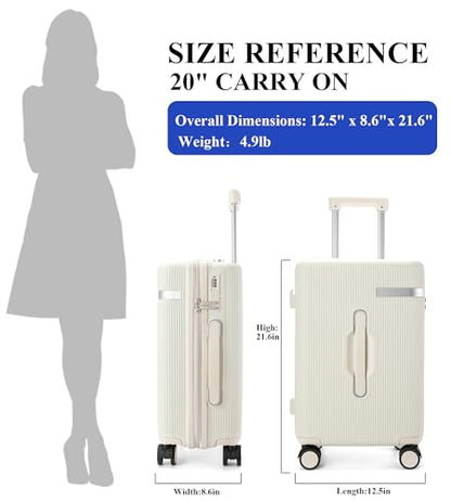 feilario Hardside Carry On Luggage, 70/30 Deep Compartment Design - color: White