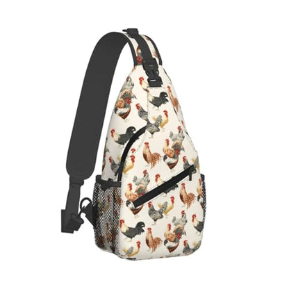 Sling Bag Rooster Chickens Sling Backpack Hiking Daypack Crossbody Shoulder Backpack Travel Chest Pack For Men Women - color: Rooster Chickens