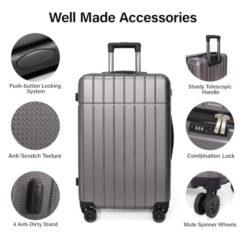 Luggage Sets 3 Piece(20/24/28)-Suitcase Set- Luggage with Wheels-PC + ABS Durable Lightweight Rotating hardshell suitcase (Grey) - color: Grey
