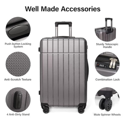 Luggage Sets 3 Piece(20/24/28)-Suitcase Set- Luggage with Wheels-PC + ABS Durable Lightweight Rotating hardshell suitcase (Grey) - color: Grey