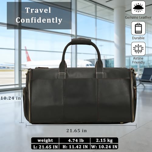 Men's Full Grain Leather Carry On Garment Duffle Suit Travel Bag - color: Dark Brown