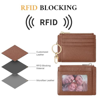 Sodsay Card Case Slim Front Pocket Wallet for Women Credit Card Holder with Keychain | Slim, Credit Card Holder, Front Pocket, with Keychain - color: CH Deep Brown