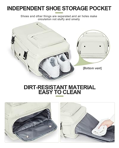 WONHOX Large Travel Laptop Backpack Expandable Flight Approved Backpack Carry on Backpack for Women Men Waterproof 17inch Laptop Daypack Hiking Work Backpack with Shoe Compartment Moon White - color: A11-off-white