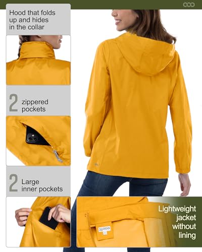 33,000ft Women's Rain Jacket Waterproof Lightweight Packable Raincoat - color: Amber Gold, size: XX-Large