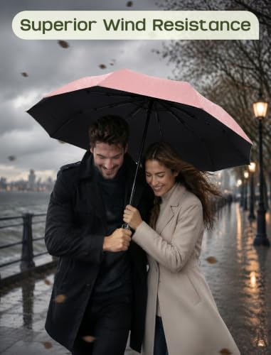 Yoobure Compact Travel Umbrella, Windproof Automatic Folding UV Sun & Rain - color: Coral Pink