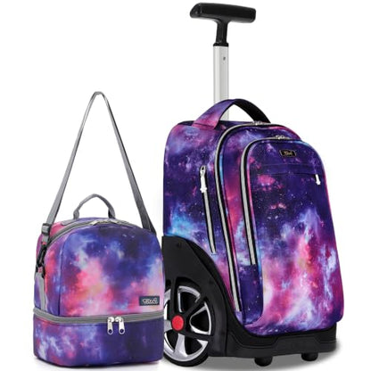 NEW TILAMI 19 Inch Rolling Backpack with Lunch Bag School, Purple Starry - color: Purple Starry
