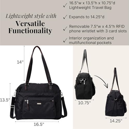Baggallini Overnight Expandable Laptop Tote with RFID Phone Wristlet - color: Black Cheetah Emboss