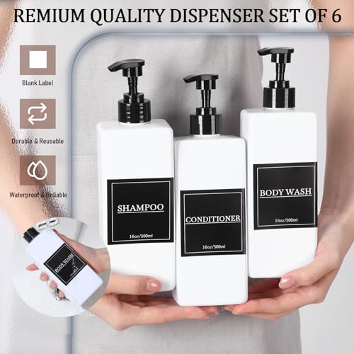 Tanlade 6 Pcs Shampoo Pump Bottles 16 oz, Rectangular, White - color: White