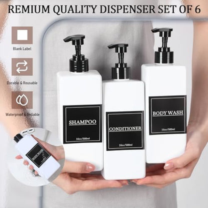 Tanlade 6 Pcs Shampoo Pump Bottles 16 oz, Rectangular, White - color: White