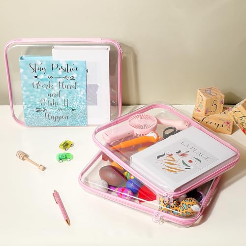Hoolerry 3 Pcs Clear Hard Zipper Case Plastic Zipper Pouch, Pink, L - color: Pink, size: L