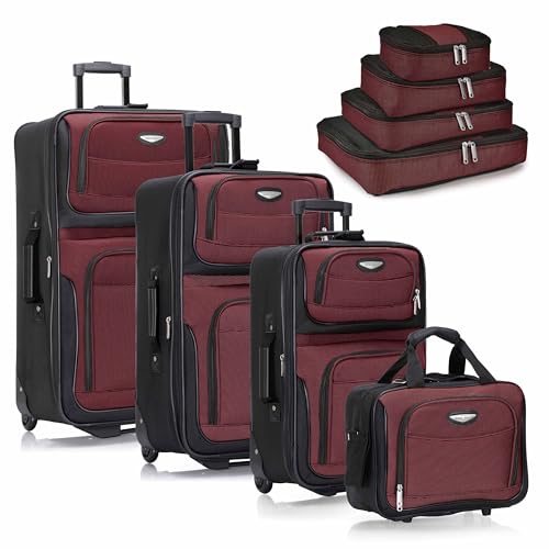 Travel Select Amsterdam Softside Expandable Luggage with Rolling Wheels, Red, 8-Piece Set (15/21/25/29) with Packing Cubes - color: Red, size: 8-Piece Set (15/21/25/29) with Packing Cubes