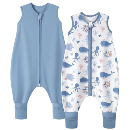 Toddler Sleep Sack with Feet 2-3T 0.5 Tog Sleep Sack with Legs - color: Blue Whale, size: 2-3T