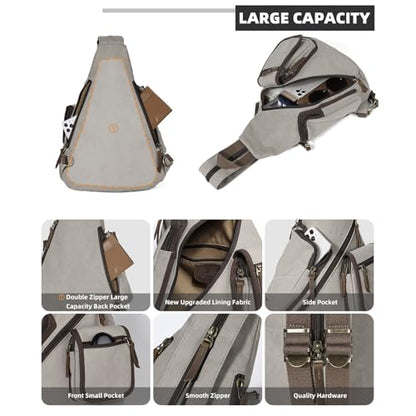 KL928 Canvas Sling Bag - Casual Crossbody Shoulder Daypack Rucksack Backpack for Men Women, Leaden - color: Leaden