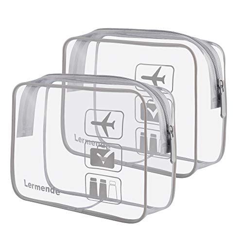 Lermende Clear Toiletry Bag TSA Approved Quart Size Travel Carry On - 2Pcs - color: Gray, size: 2 Pack